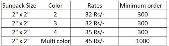 Outdoor Advertising - Sunpack Sheet Printing Rates - 2ft x 2ft